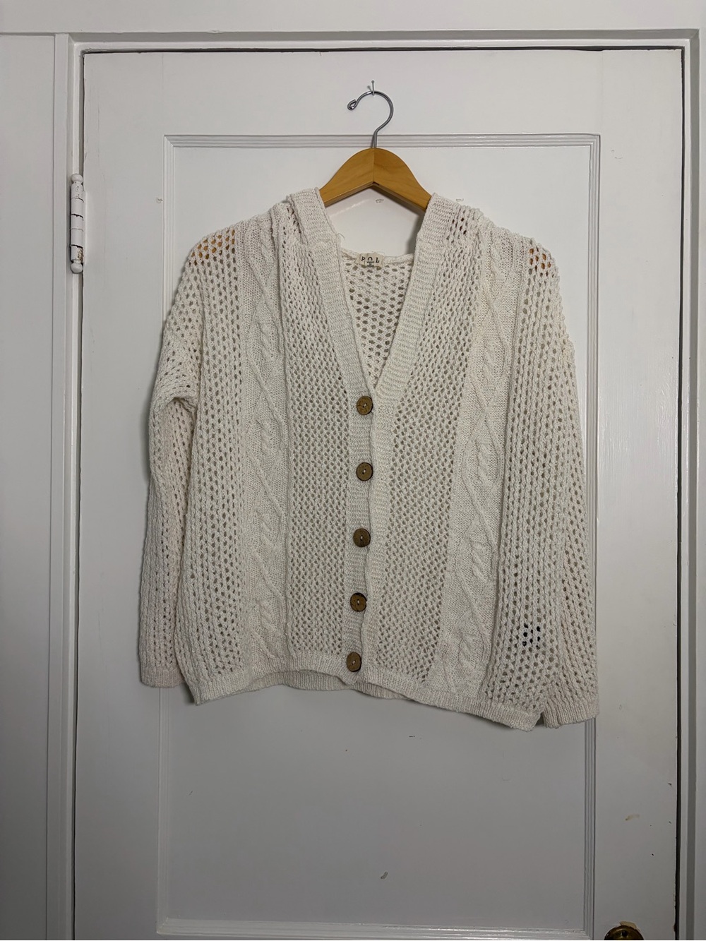 POL Cream Cable-Knit Button Cardigan Hoodie